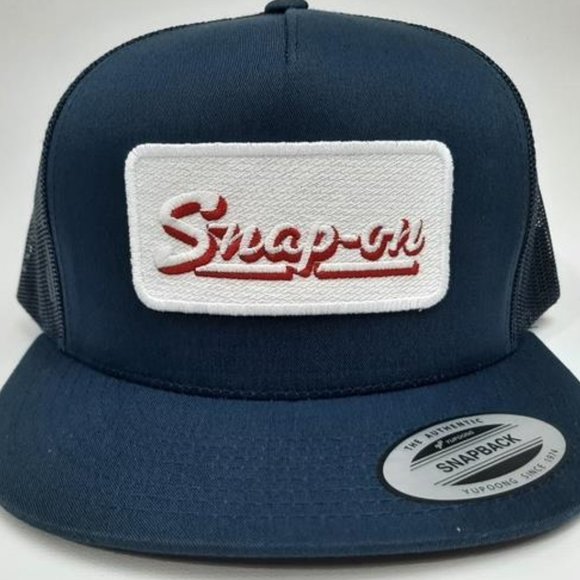 Other - Snap-On Tools Embroidered Patch Flat Bill Mesh Snapback Hat Cap Navy Blu Mechani